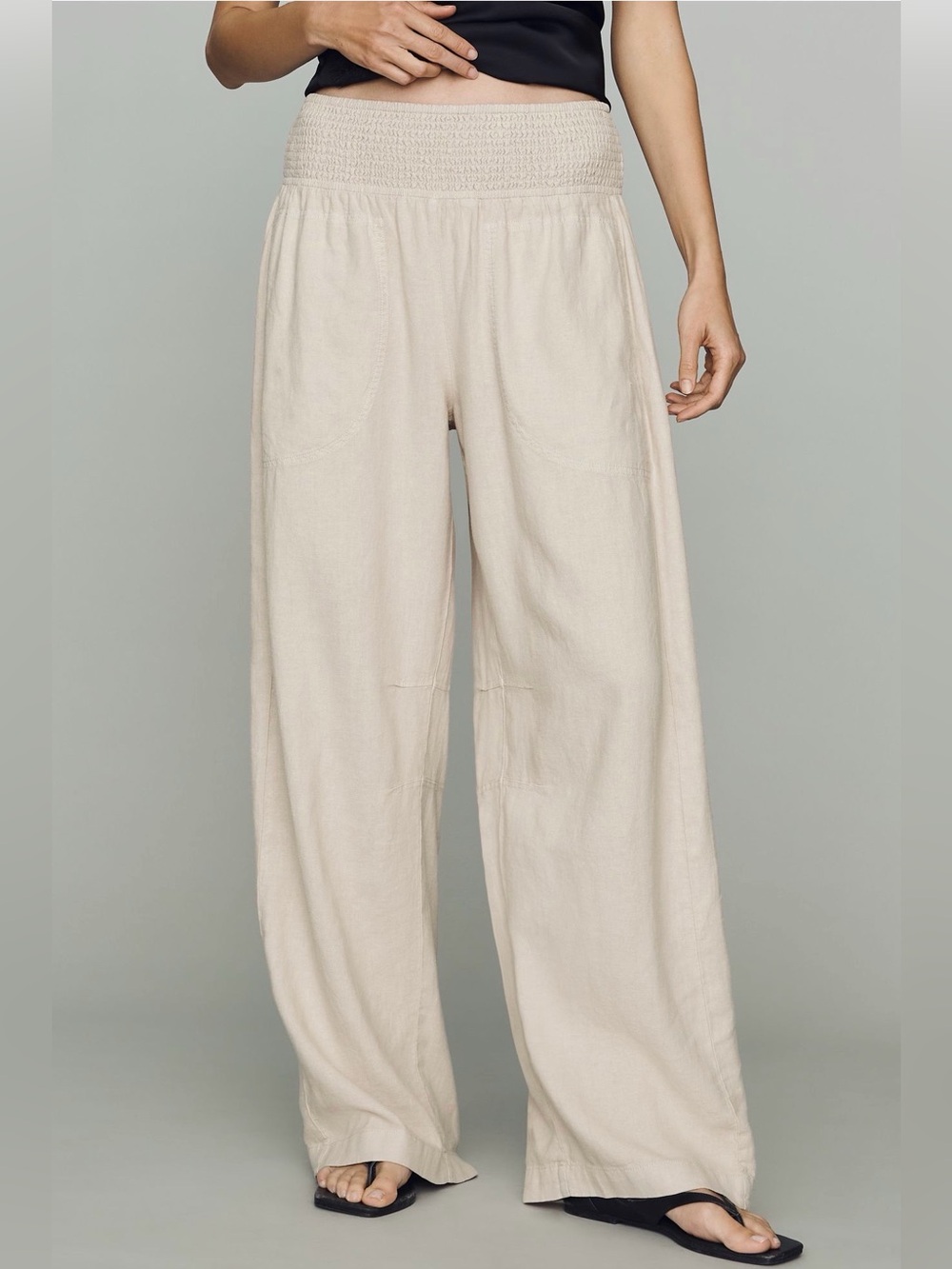ANTHROPOLOGIE Pilcro Reese Smocked Barrel Leg Linen Blend Pants lagenlook boho